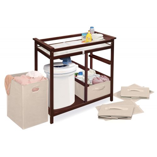  Badger Basket Modern Baby Changing Table with Laundry Hamper, 3 Storage Baskets, and Pad