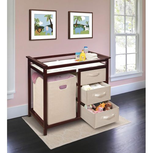  Badger Basket Modern Baby Changing Table with Laundry Hamper, 3 Storage Baskets, and Pad