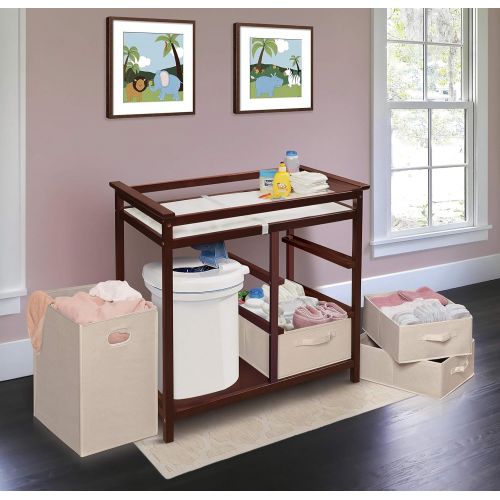  Badger Basket Modern Baby Changing Table with Laundry Hamper, 3 Storage Baskets, and Pad