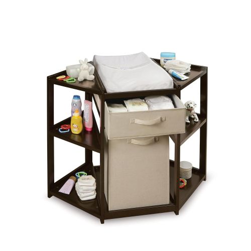  Badger Basket Diaper Corner Baby Changing Table with Pad, Hamper and Basket