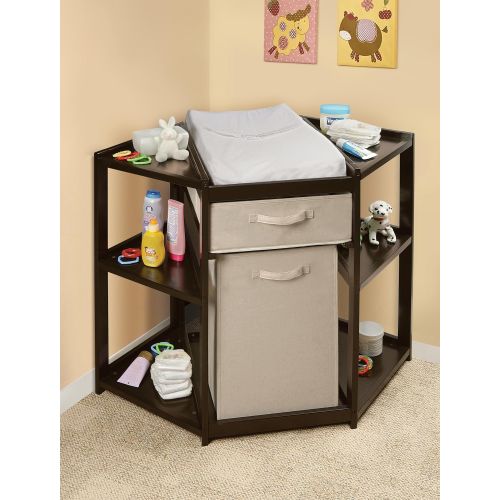  Badger Basket Diaper Corner Baby Changing Table with Pad, Hamper and Basket