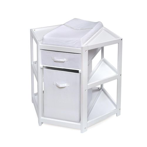  Badger Basket Diaper Corner Baby Changing Table with Hamper/Basket, White