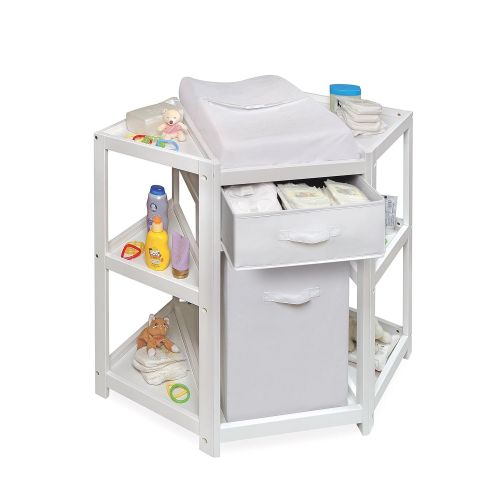  Badger Basket Diaper Corner Baby Changing Table with Hamper/Basket, White