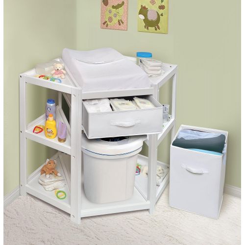  Badger Basket Diaper Corner Baby Changing Table with Hamper/Basket, White