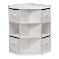 [아마존베스트]Badger Basket Corner Cubby Toy Storage Unit for Kids with 4 Removable Baskets, White/Gray