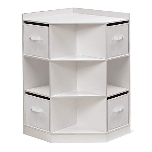  [아마존베스트]Badger Basket Corner Cubby Toy Storage Unit for Kids with 4 Removable Baskets, White/Gray