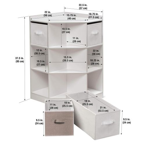  [아마존베스트]Badger Basket Corner Cubby Toy Storage Unit for Kids with 4 Removable Baskets, White/Gray