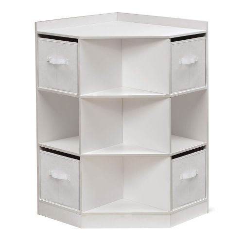  [아마존베스트]Badger Basket Corner Cubby Toy Storage Unit for Kids with 4 Removable Baskets, White/Gray