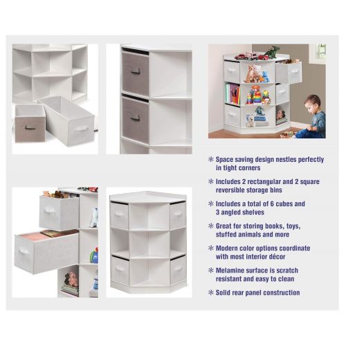  [아마존베스트]Badger Basket Corner Cubby Toy Storage Unit for Kids with 4 Removable Baskets, White/Gray