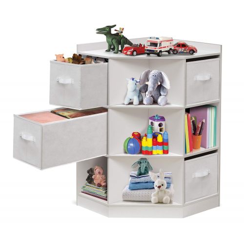  [아마존베스트]Badger Basket Corner Cubby Toy Storage Unit for Kids with 4 Removable Baskets, White/Gray