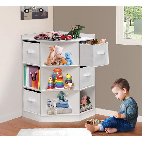  [아마존베스트]Badger Basket Corner Cubby Toy Storage Unit for Kids with 4 Removable Baskets, White/Gray