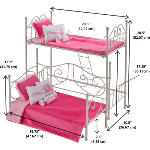  Badger Basket Metal Doll Loft Bed with Daybed and Bedding for 18 inch Dolls - White/Pink (60003)