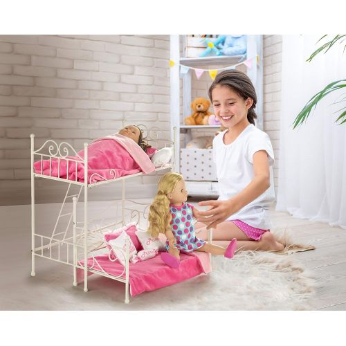  Badger Basket Metal Doll Loft Bed with Daybed and Bedding for 18 inch Dolls - White/Pink (60003)