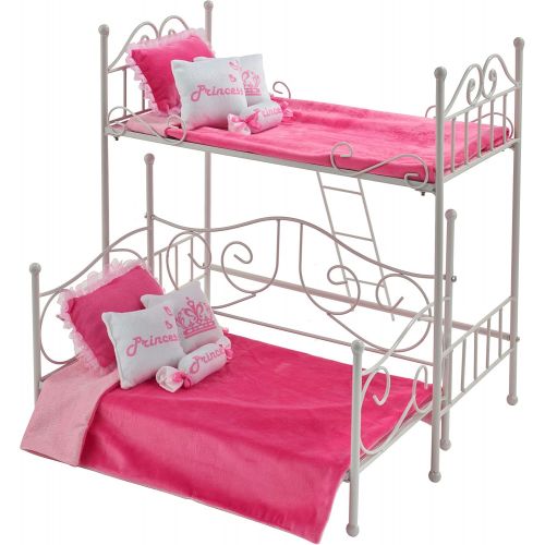  Badger Basket Metal Doll Loft Bed with Daybed and Bedding for 18 inch Dolls - White/Pink (60003)