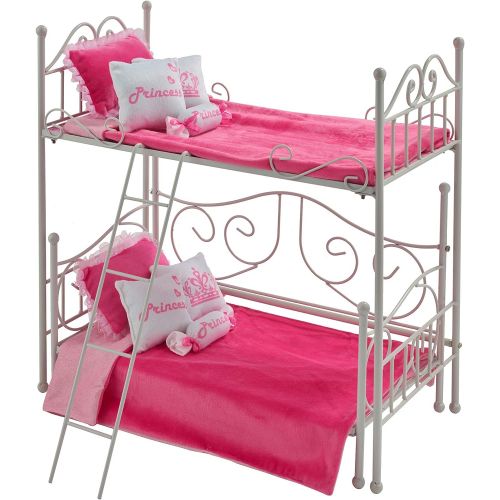  Badger Basket Metal Doll Loft Bed with Daybed and Bedding for 18 inch Dolls - White/Pink (60003)