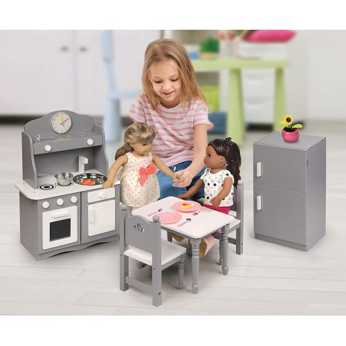  Badger Basket 5 Piece Kitchen Furniture Play Set for 18 Inch (fits American Girl Dolls), GrayWhite