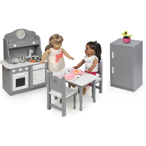  Badger Basket 5 Piece Kitchen Furniture Play Set for 18 Inch (fits American Girl Dolls), GrayWhite