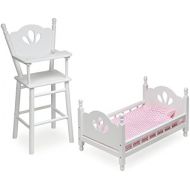 Badger Basket High Chair and Bed Set Doll Furniture, WhitePink