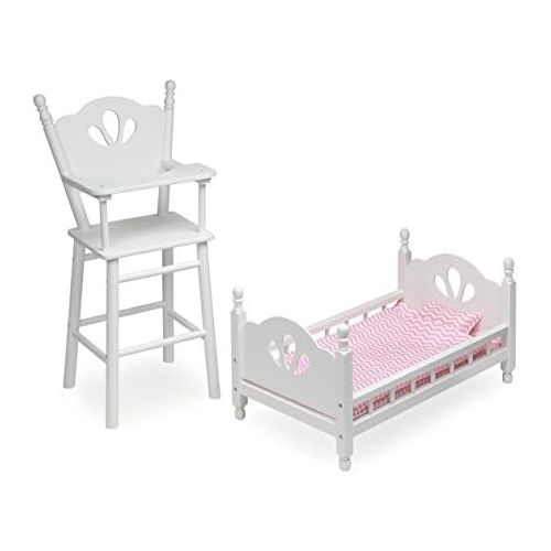  Badger Basket High Chair and Bed Set Doll Furniture, WhitePink