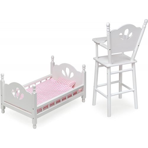  Badger Basket High Chair and Bed Set Doll Furniture, WhitePink