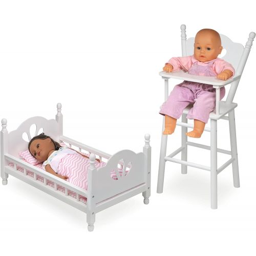  Badger Basket High Chair and Bed Set Doll Furniture, WhitePink