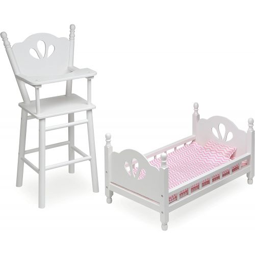  Badger Basket High Chair and Bed Set Doll Furniture, WhitePink