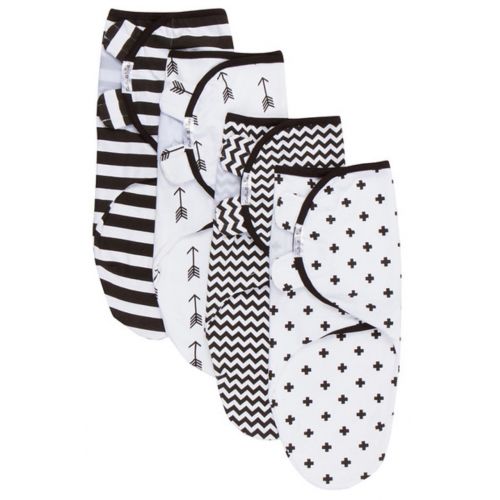  BaeBae Goods Black and White Swaddle Blankets, Adjustable Infant Baby Wrap Set of 4, Baby Swaddling Wrap Blankets Made in Soft Cotton