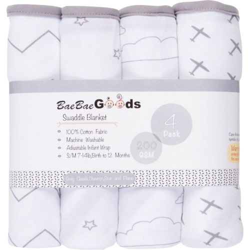  Swaddle Blanket Set, Adjustable Infant Baby Wrap Set of 4, Baby Swaddling Wrap Blankets Made in Soft Cotton, by BaeBae Goods