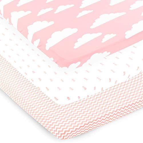  [아마존베스트]BaeBae Goods Pack n Play Playard Sheets Set | 3 Pack | 100% Super Soft Jersey Knit Cotton (150 GSM) | Portable...