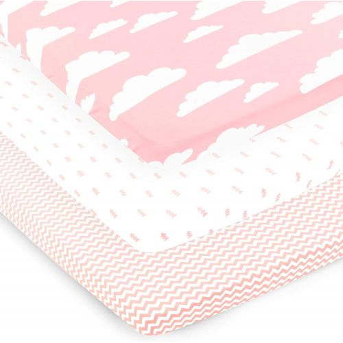  [아마존베스트]BaeBae Goods Pack n Play Playard Sheets Set | 3 Pack | 100% Super Soft Jersey Knit Cotton (150 GSM) | Portable...