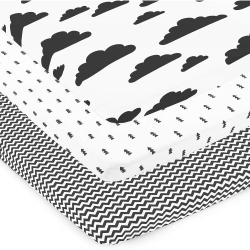  [아마존베스트]Pack n Play Playard Sheets Set | 3 Pack | 100% Super Soft Jersey Knit Cotton (150 GSM) | Portable Mini Crib Mattress Fitted Sheet for Boys & Girls by BaeBae Goods