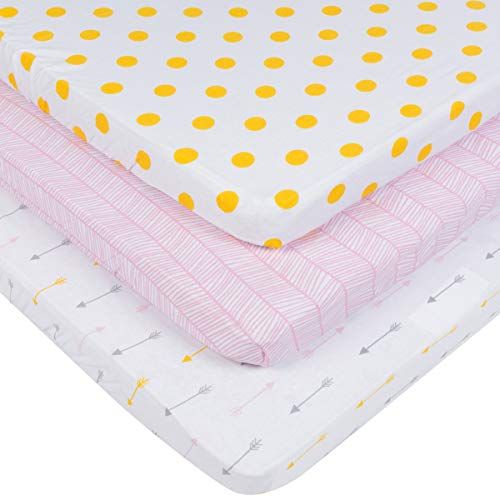  [아마존베스트]Pack n Play Playard Sheet Set | 3 Pack | 100% Super Soft Jersey Knit Cotton (150 GSM) | Portable Mini Crib Mattress Fitted Sheets for Boys & Girls by BaeBae Goods