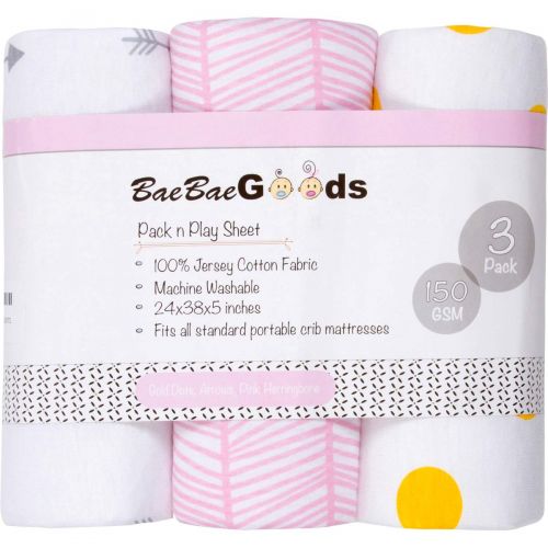  [아마존베스트]Pack n Play Playard Sheet Set | 3 Pack | 100% Super Soft Jersey Knit Cotton (150 GSM) | Portable Mini Crib Mattress Fitted Sheets for Boys & Girls by BaeBae Goods