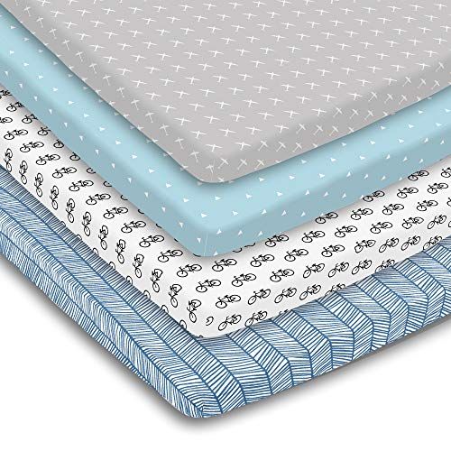  [아마존베스트]Pack n Play Playard Sheet Set | 3 Pack | 100% Super Soft Jersey Knit Cotton (150 GSM) | Portable Mini Crib Mattress Fitted Sheets for Boys & Girls by BaeBae Goods