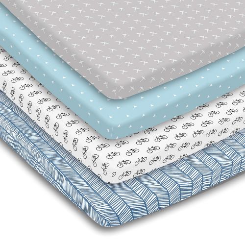  [아마존베스트]Pack n Play Playard Sheet Set | 3 Pack | 100% Super Soft Jersey Knit Cotton (150 GSM) | Portable Mini Crib Mattress Fitted Sheets for Boys & Girls by BaeBae Goods