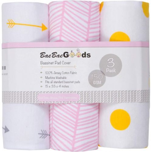  [아마존베스트]Bassinet Sheet Set | Cradle Fitted Sheets for Bassinet Mattress/Pads | Super Soft Jersey Knit Cotton | 3 Pack | 150 GSM |Gold Dots Collection by BaeBae Goods