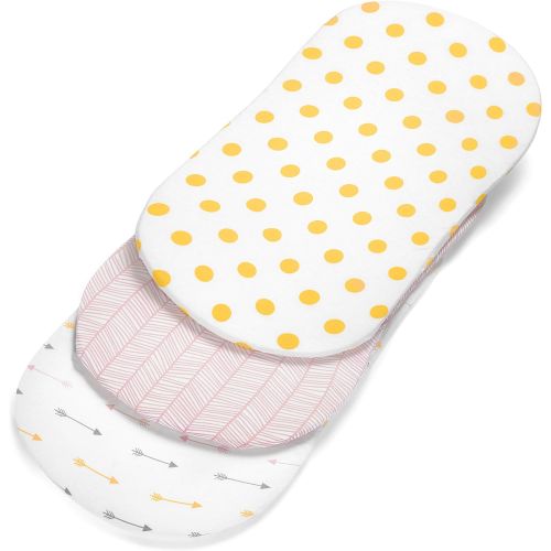  [아마존베스트]Bassinet Sheet Set | Cradle Fitted Sheets for Bassinet Mattress/Pads | Super Soft Jersey Knit Cotton | 3 Pack | 150 GSM |Gold Dots Collection by BaeBae Goods