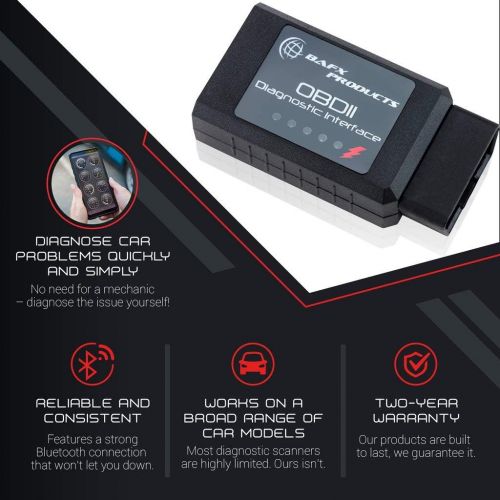  Bafx Products - Wireless Bluetooth OBD2 / OBDII Diagnostic Car Scanner & Reader Tool for Android Devices - Read/Clear Your Check Engine Light & Much More