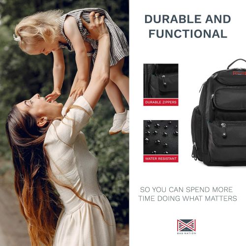  [아마존베스트]Bag Nation Diaper Bag Backpack with Stroller Straps, Changing Pad and Sundry Bag - Black