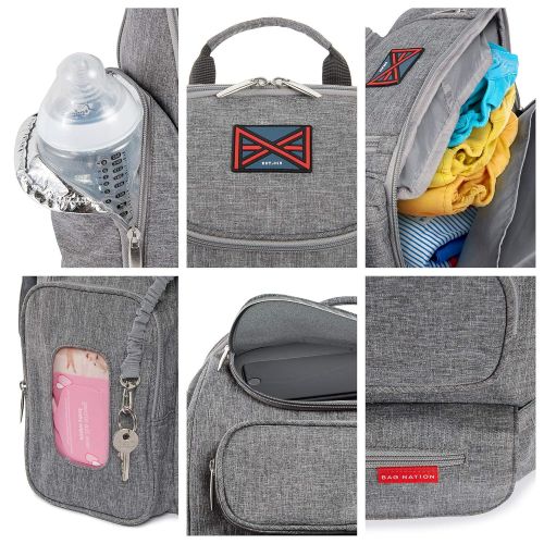  [아마존베스트]Bag Nation Diaper Bag Backpack with Stroller Straps, Changing Pad and Sundry Bag - Grey