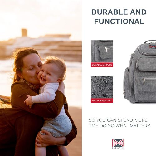  Bag Nation Diaper Bag Backpack with Stroller Straps, Changing Pad and Sundry Bag - Grey