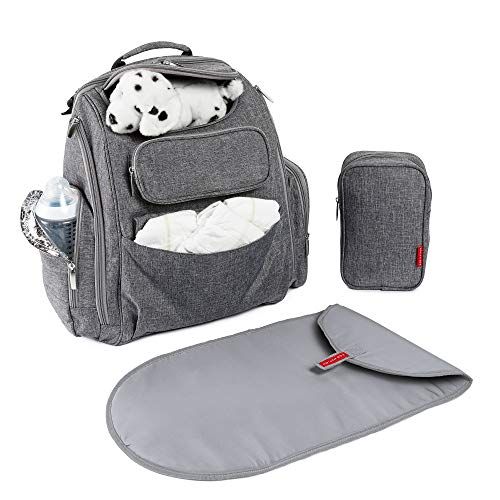  Bag Nation Diaper Bag Backpack with Stroller Straps, Changing Pad and Sundry Bag - Grey