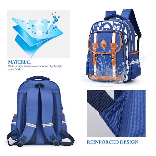  Bageek School Bag for Boys Bookbag Multi-pockets School Backpack Casual Backpack (Blue)