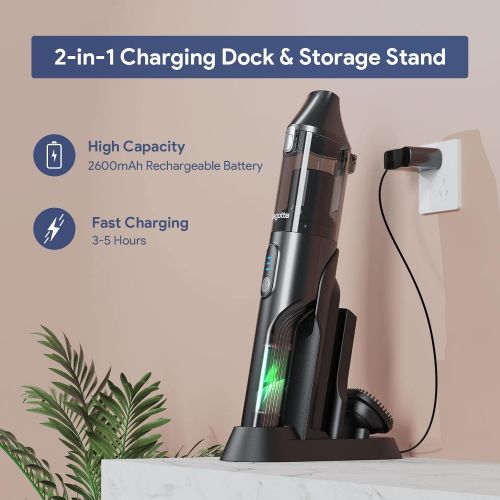  Handheld Vacuum Cleaner Cordless, Portable Lightweight Hand Vacuum Bagotte, Rechargeable 2600mAH Li-ion Battery, 3H Quick Charge, 35Min Long Run Time for Home Car Pet Hair Deep Cle