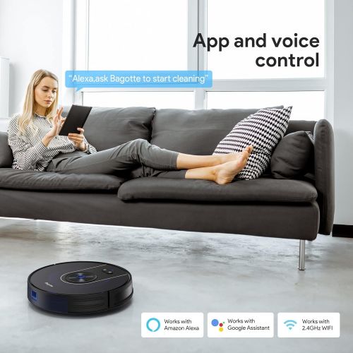  Robot Vacuum Cleaner, Bagotte Robot Vacuum Connect with Wi-Fi/Alexa/App, 3 en 1 Robotic Vacuum Cleaner with Mopping, 2200Pa Suction and Quiet, Self-Charging, Ideal for Pet Hair, Ca