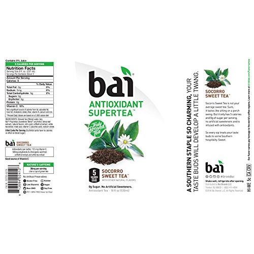  [아마존 핫딜] [아마존핫딜]BAI Bai Iced Tea, Socorro Sweet, Antioxidant Infused Supertea, Crafted with Real Tea (Black Tea, White Tea), 18 Fluid Ounce Bottles, 12 count