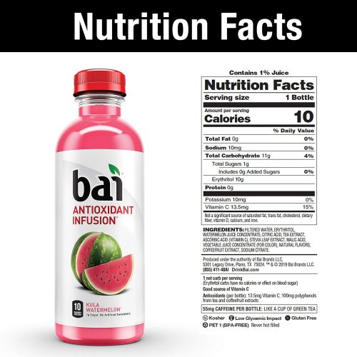  [아마존 핫딜] [아마존핫딜]Bai Flavored Water, Kula Watermelon, Antioxidant Infused Drinks, 18 Fluid Ounce Bottles, 12 count