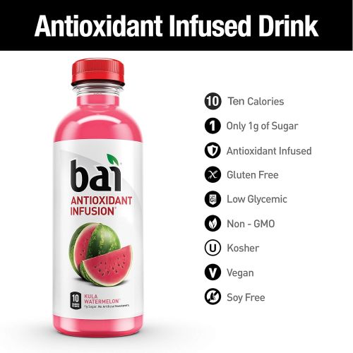  [아마존 핫딜] [아마존핫딜]Bai Flavored Water, Kula Watermelon, Antioxidant Infused Drinks, 18 Fluid Ounce Bottles, 12 count