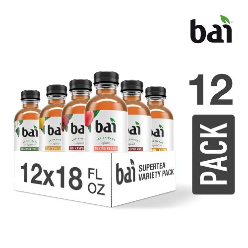  [아마존 핫딜] [아마존핫딜]BAI Bai Iced Tea, Supertea Variety Pack II, Crafted with Black Tea and White Tea, 18 Fluid Ounce Bottles, 12 count, 3 each of Narino Peach Tea, Rio Raspberry Tea, Socorro Sweet Tea, Ta