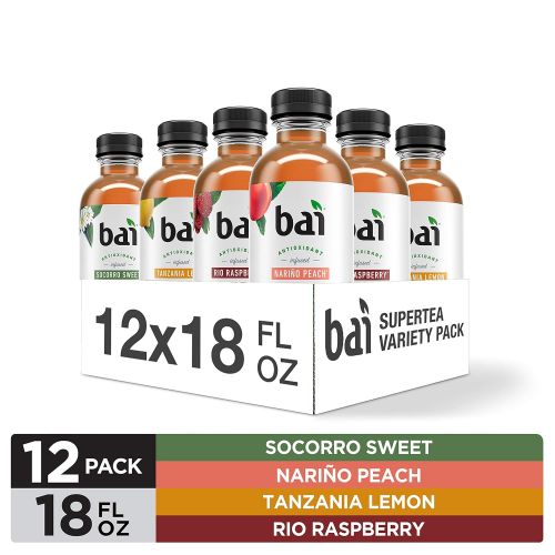  [아마존 핫딜] [아마존핫딜]BAI Bai Iced Tea, Supertea Variety Pack II, Crafted with Black Tea and White Tea, 18 Fluid Ounce Bottles, 12 count, 3 each of Narino Peach Tea, Rio Raspberry Tea, Socorro Sweet Tea, Ta